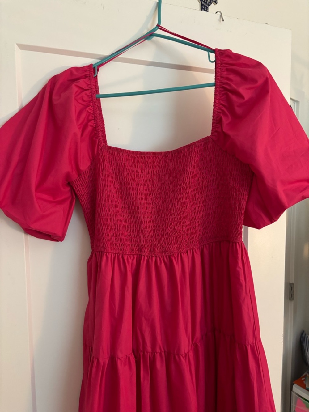 Hot Pink Smocked Puff Sleeve Maxi Dress